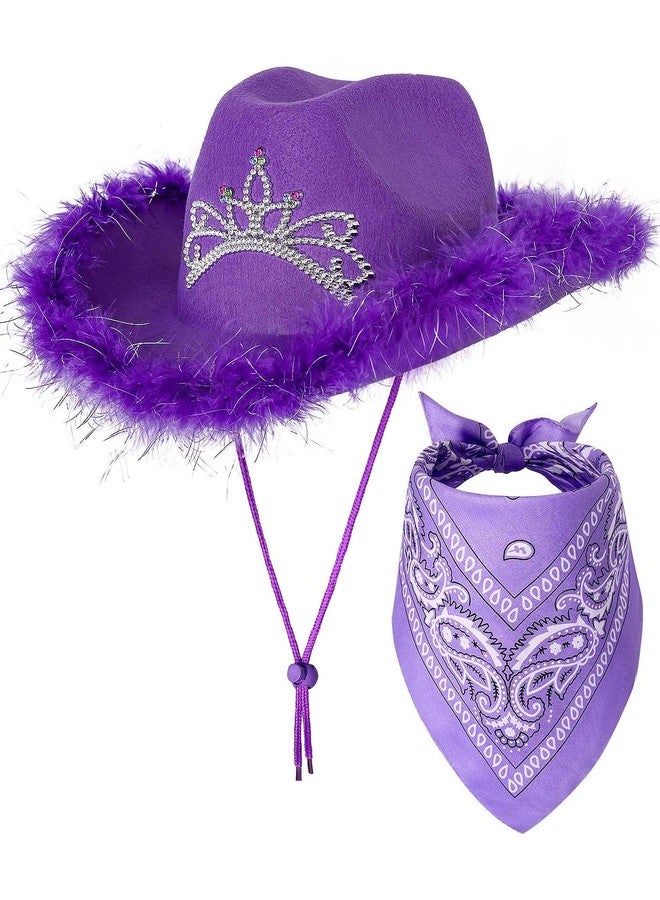 Funny World Purple Cowgirl Hat Cowboy Hat with Bandana, One Size, Purple - Image 1
